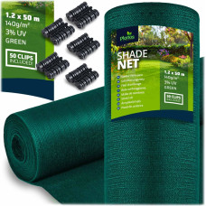 Plonos Ēnu tīkls 1,2x50m 140g/m2 + 50 skavas zaļas