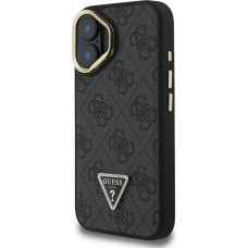 Guess PU 4G Strass Triangle Logo Stand Camera Frame MagSafe Case for iPhone 16 Black