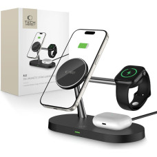 Tech-Protect 3-in-1 bezvadu lādētājs viedtālrunim, viedpulkstenim un austiņām ar MagSafe aizsardzību - melns