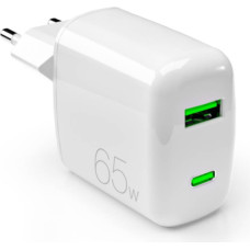 Puro USB-A USB-C GaN 65W sienas lādētājs - balts