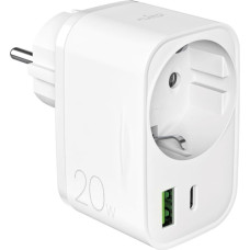 Puro USB-A USB-C sienas lādētājs ar Schuko PD 20W ligzdu - balts