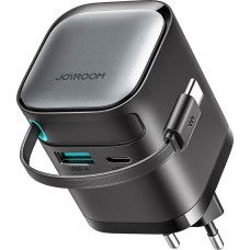 Joyroom GaN 65W USB-A USB-C sienas lādētājs ar iebūvētu USB-C kabeli - melns