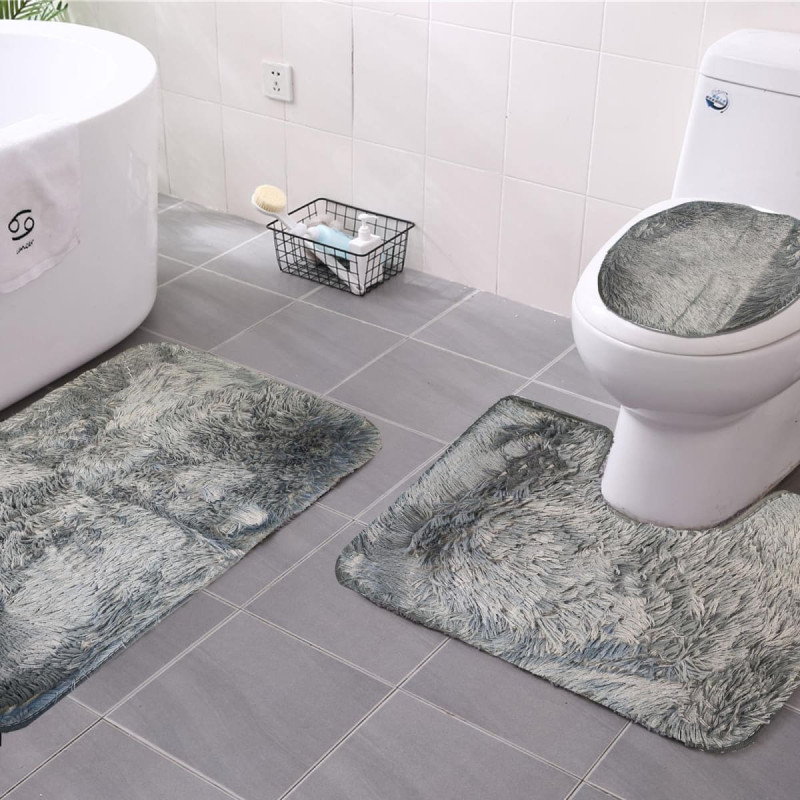 Retoo Neslīdošu vannas istabas paklājiņu komplekts, pelēks - 3 gab.