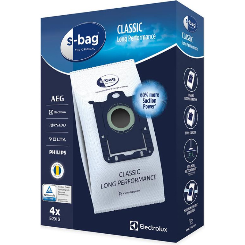 Electrolux Classic Long Performance Vacuum Cleaner Bags E201S s-bag Number of bags 4  White