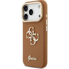 Guess PU Grained 4G Logo Stand Camera Frame Case for iPhone 17 Pro Brown