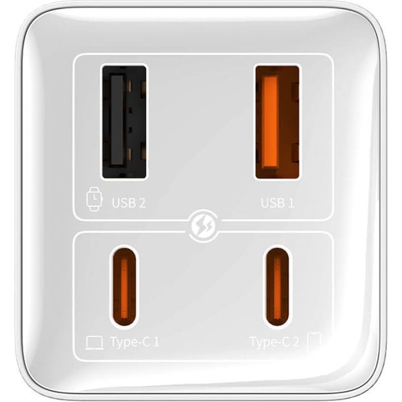 Wall charger Baseus GaN6 Pro 2xUSB-C + 2xUSB, 100W (white)