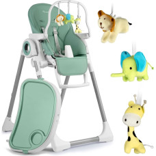 Nukido Bērnu barošanas krēsliņš ar galdiņu, zaļš Belo šūpuļkrēsls + rotaļlietu stienis