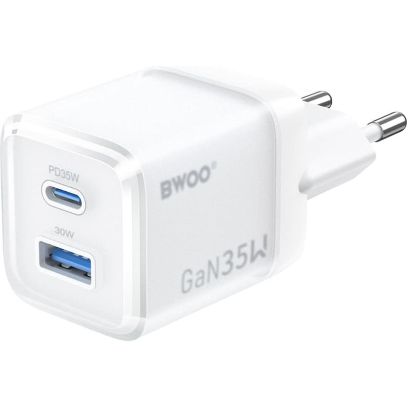 BWOO GaN wall charger CDA222 PD 35W 1 x USB 1 x USB-C, white