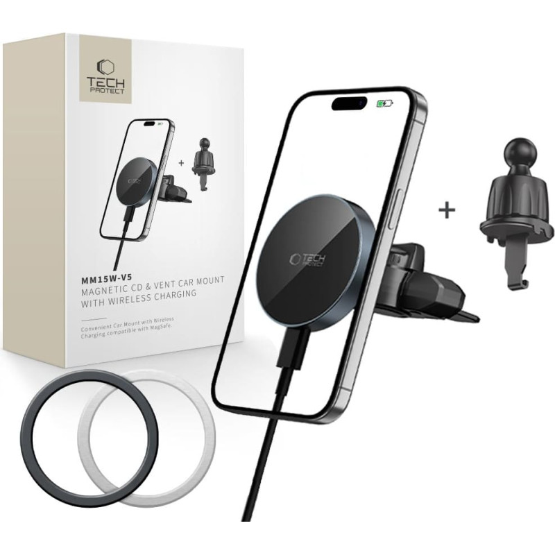 Tech-Protect mm15W-V5 Magnetic MagSafe Car Mount for Air Vent|CD Slot - Black