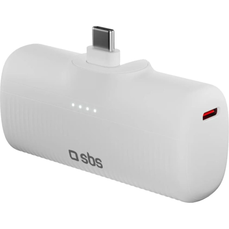 SBS EcoPower 5000 mAh 10W pārnēsājamais akumulators ar iebūvētu USB-C portu - balts