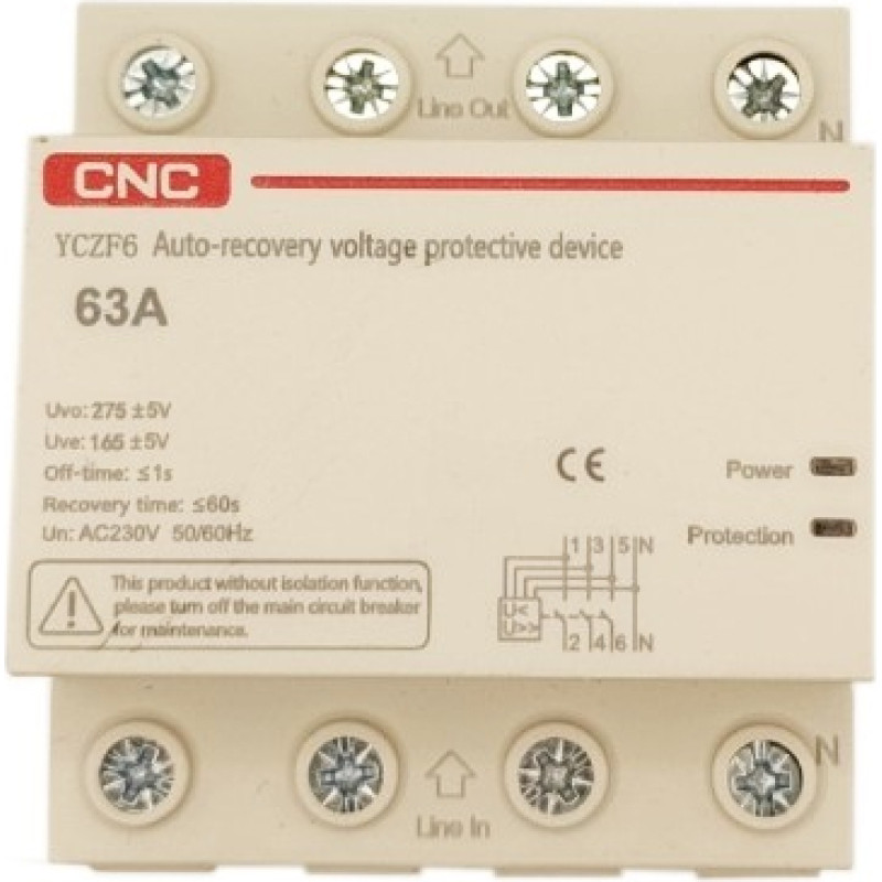 CNC Pa&scaron;atjauno&scaron;anās pārsprieguma un zemsprieguma aizsargs, 3P+N, 63A, 230V