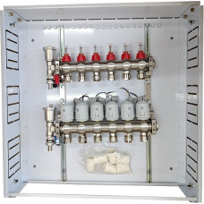 Hismart Apkures kolektors 6 cilpas ar termiskajiem izpildmehānismiem NC AC230V un plūsmas mērītājiem