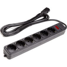 EXD UPS pagarinātājs 3 m, 6 rozetes, ar slēdzi, melns