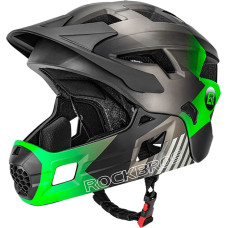 Rockbros Bērnu velosipēda ķivere ar noņemamu zodu, M izmērs, 54-57 cm - zaļa