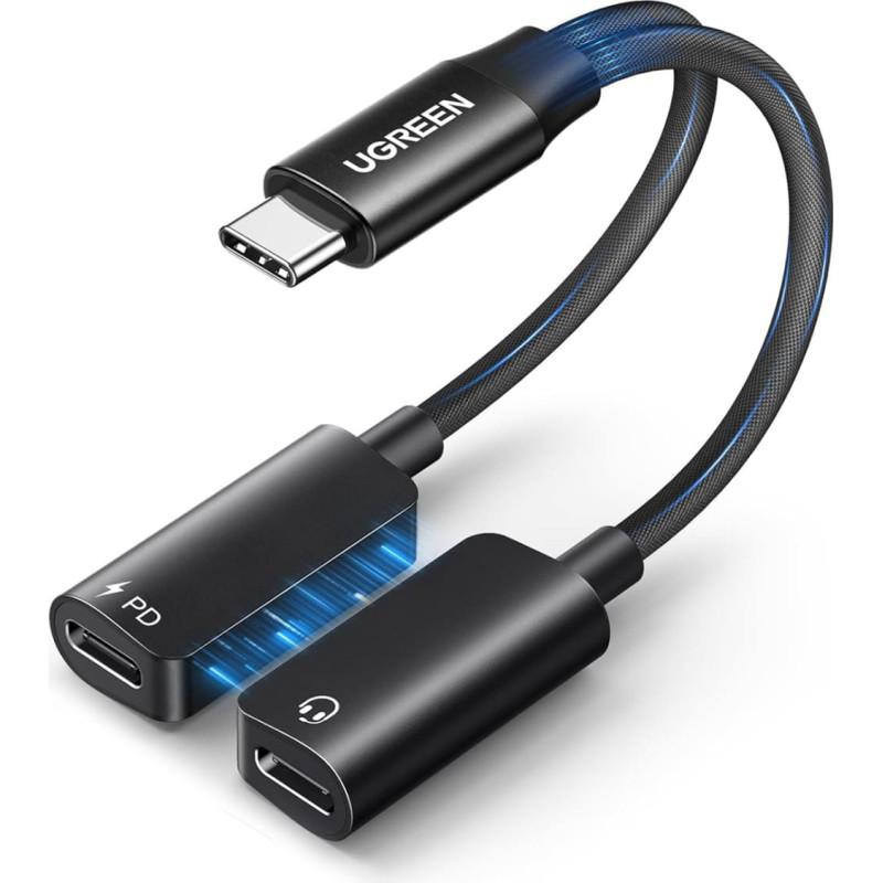 Ugreen 2-in-1 USB-C audio sadalītāja adapteris uzlādei - melns