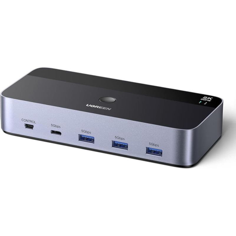 Ugreen 2 datoru un 2 monitoru KVM slēdzis DisplayPort USB-A USB-C 8K 60Hz - pelēks