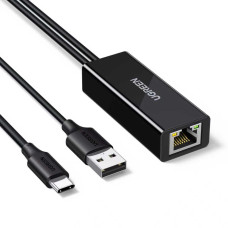 Ugreen Ārējais USB-C uz RJ45 10/100 Mbps tīkla adapteris - melns