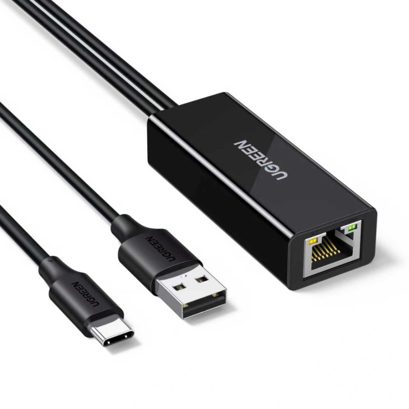 Ugreen Ārējais USB-C uz RJ45 10/100 Mbps tīkla adapteris - melns