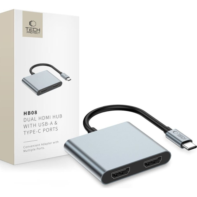 Tech-Protect HUB adapteris 4in1 USB-C USB-A 2x HDMI 4K 60HZ - pelēks