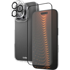 SBS 3-in-1 iPhone 16 Pro aizsargvāciņ&scaron;, D3O ekrāna aizsargs un kameras stikls - caurspīdīgs