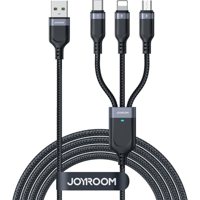 Joyroom 3-in-1 USB-A - Lightning USB-C MicroUSB kabelis 1.2m - melns
