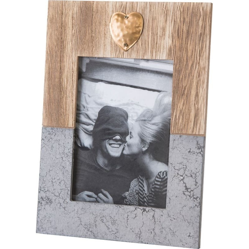 Foto rāmis 19x2x27 Sirds 03 koka pelēka zelta sirds