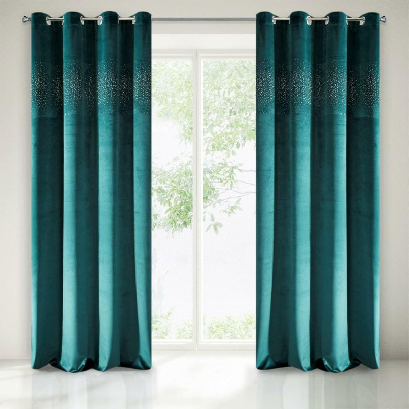 Gatavs aizkars ar starplikām 140x250 tumši tirkīza sena cirkoni