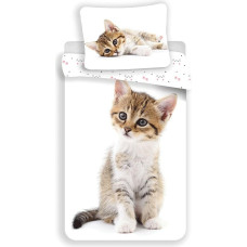 Kokvilnas gultas veļa 140x200 Cat Sweet kitty 8132 balta spilvendrāna 70x90