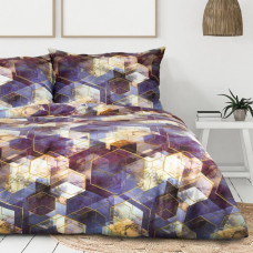 Satīna gultas veļa 160x200 sešstūri, ģeometriski purpursarkani sinepes kastītē Vitrage Nova Print dāvana