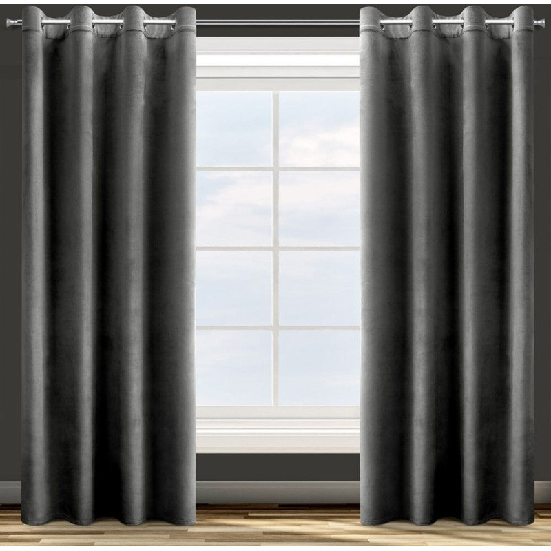 Gatavs aizkars ar starplikām 140x250 melns velūrs Rosa