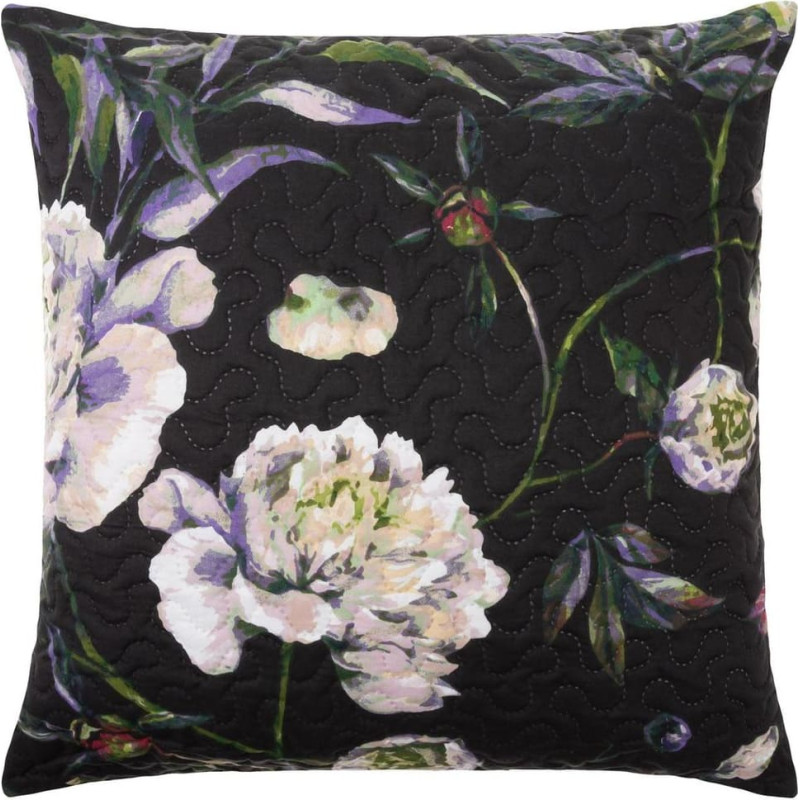 Dekoratīvā spilvendrāna 45x45 Peonijas peonijas zied melnas