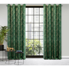 Aizkars 140x250 Goja zaļas tumšas ginkgo lapas uz starplikām Pjērs Kardins ar spīdīgu apdruku