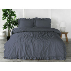 Kokvilnas gultasveļa 200x220 tumši pelēka ar volānu Natural Grey Stonewashed
