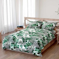 Kokvilnas gultasveļa 220x200 Džungļu baltas zaļas palmu lapas Kokvilna 3