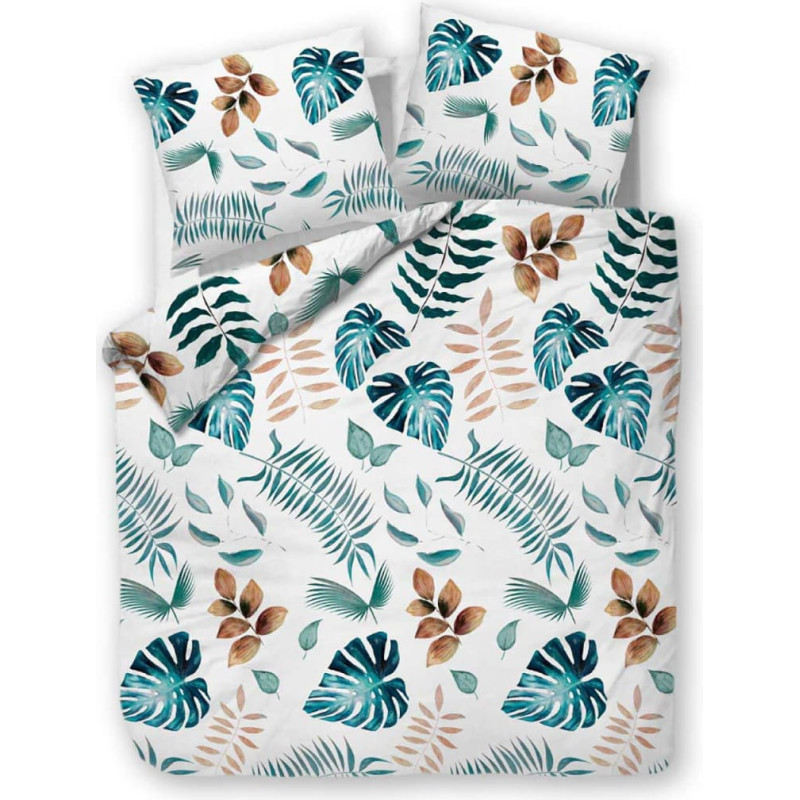 Satīna gultas veļa 160x200 1509/1 Lapas baltas monstera palmas zaļas bēšs Satynlove 4