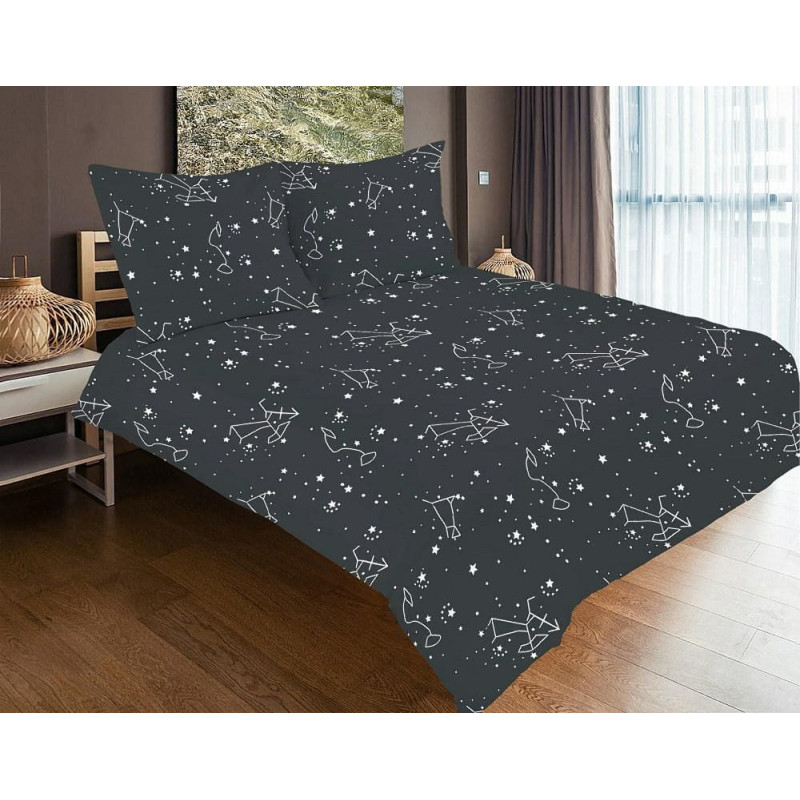 Satīna gultas veļa 220x200 melni balts zodiaka zvaigznājs SE-53A Exclusive 2