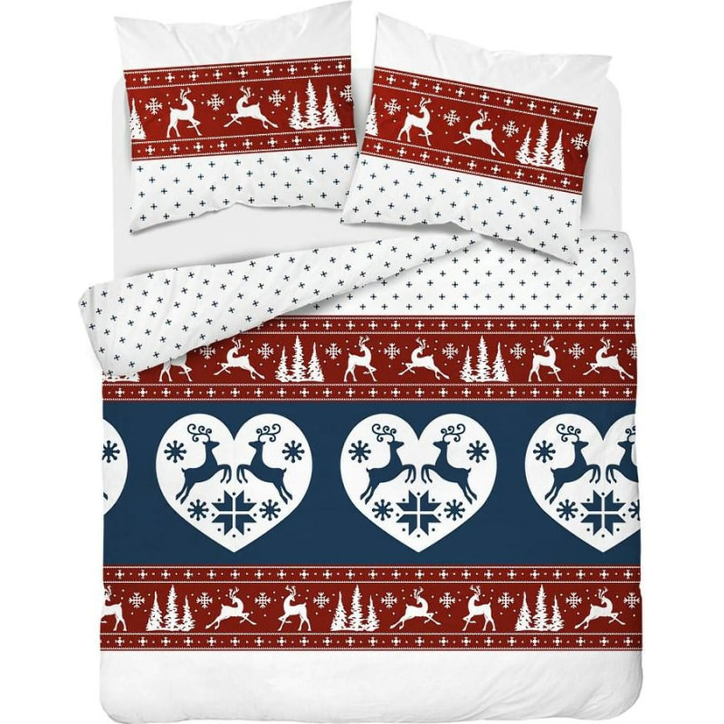 Flaneļa gultasveļa 220x200 Ziemassvētku sarkanas tumši zilas ziemeļbriežu sirdis 4145 A Flanelis 2022