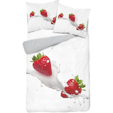 3D mikrošķiedras gultas veļa 160x200 baltas sarkanas zemenes 4174 A mikro 07