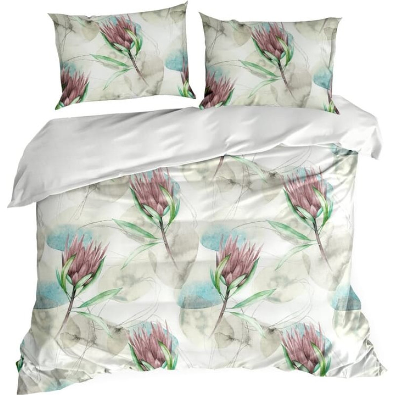 Kokvilnas gultasveļa 220x200 Ada 04 ziedi viršu tirkīza