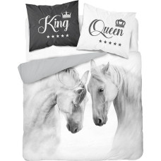 Kokvilnas gultasveļa 220x200 balti zirgi 3731 A 2 spilvendrānas 70x80 Holland Natura 69