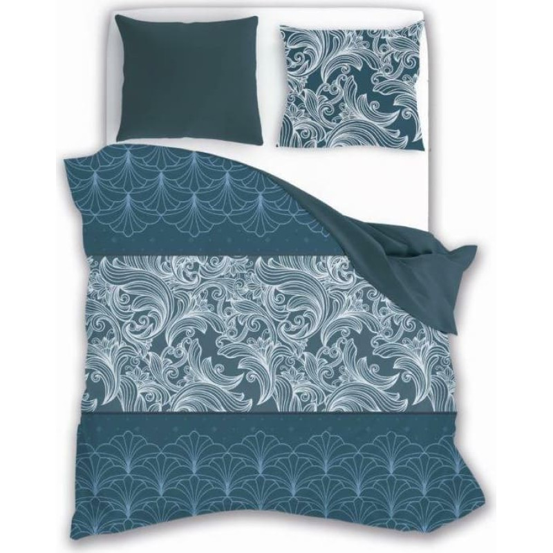 Satīna gultas veļa 160x200 Eleganta 012 tumši tirkīza ar ornamentiem abās pusēs