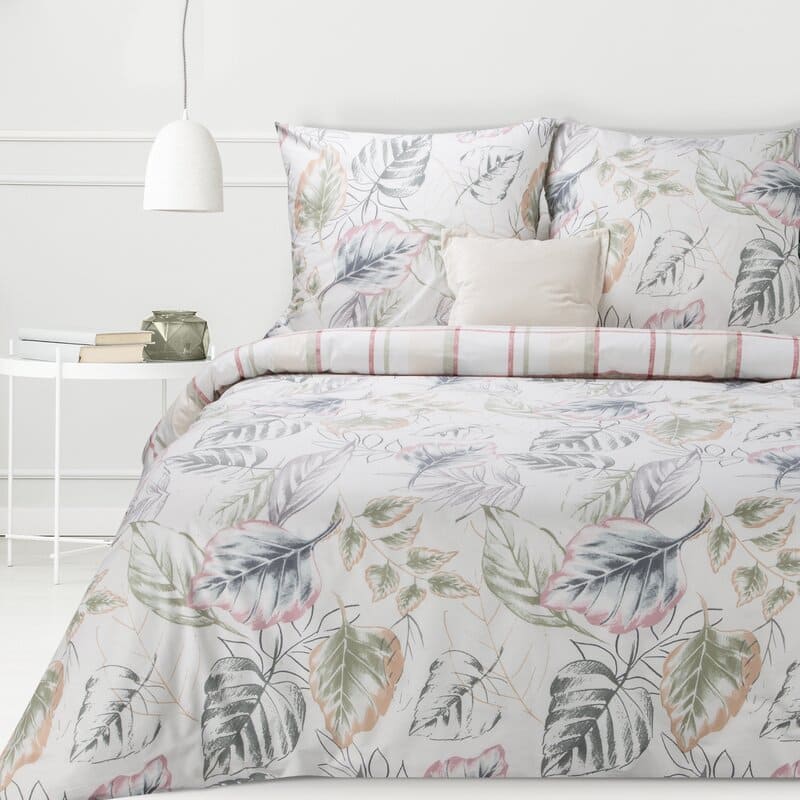 Kokvilnas gultas veļa 140x200 Sara 26 Lapas krāsainas čekas ar vienu spilvendrānu