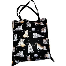 Kokvilnas iepirkumu maisiņš 37x38 Cats Cats Melnas kaķu vilnas bumbiņas 3421