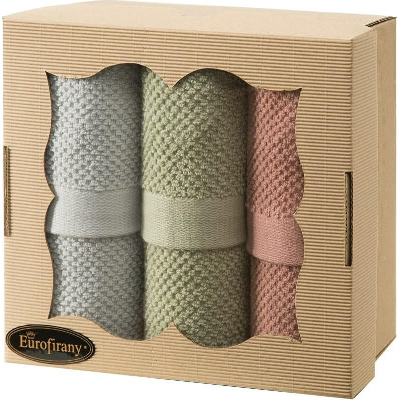 3 gabalu dvieļu komplekts 3x30x50 sudraba pulveris gaiši zaļš 550 g/m2 frotē dāvanu komplekts 23