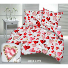 Korķa spilvendrāna 70x80 pelēkas gaiši sarkanas sirsniņas Valentīna diena ar pogām 100% kokvilna