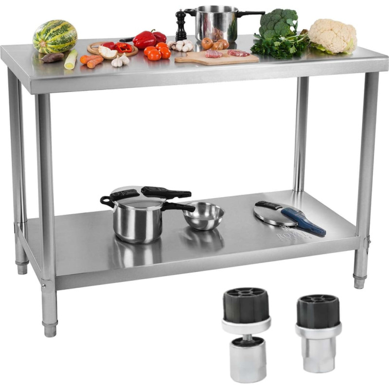 Royal Catering Centrālās virtuves darba virsmas galds ar plauktu Nerūsējo&scaron;ais tērauds 100 x 60cm
