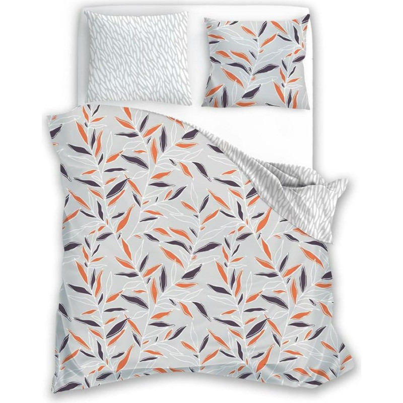 Mikrošķiedras gultas veļa 140x200 Harmony 15 lapas pelēkas oranžas ar vienu spilvendrānu 70x90