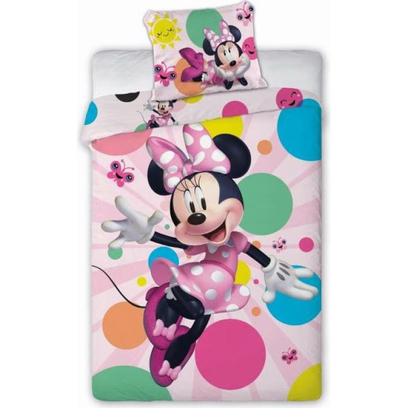 Kokvilnas gultas veļa 160x200 Mini Minnie Mouse tauriņi krāsaini apļi 180 6837