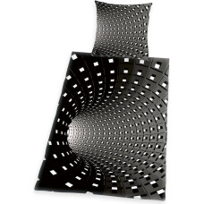 Kokvilnas gultas veļa 140x200 Tunnel 3D melna spilvendrāna 70x90 H23