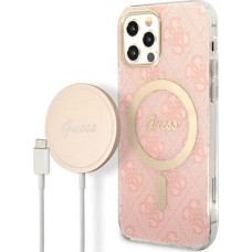 Zestaw Guess GUBPP12MH4EACSP Case+ Charger iPhone 12|12 Pro różowy|pink hard case 4G Print MagSafe